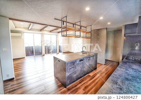 広いリビングダイニングとモダンなキッチン 広いリビングダイニングとモダンなキッチン 124800427