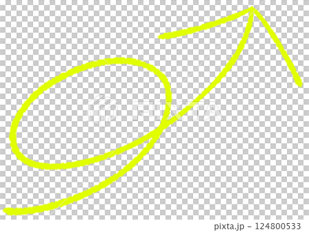 円を描いて右上に向かう矢印(黄色) 124800533