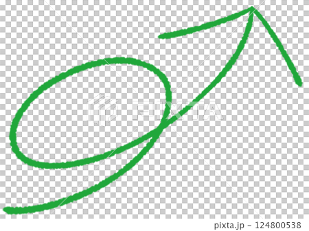 円を描いて右上に向かう矢印(緑色) 124800538
