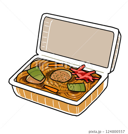 パックに入った焼きそばのイラスト 124800557
