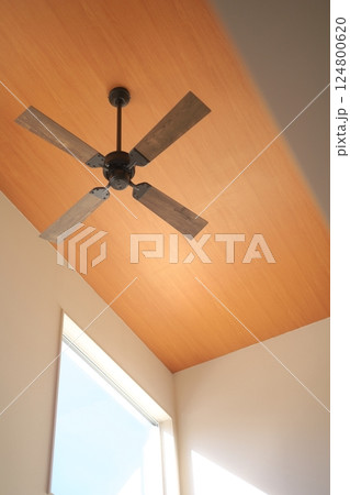 天井に設置されたシーリングファン 124800620