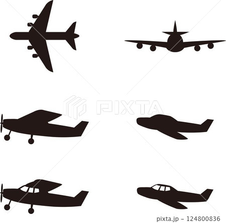 アイコン　ピクトグラム　飛行機　のりもの　飾り　あしらい　シルエット　イラスト素材セット 124800836