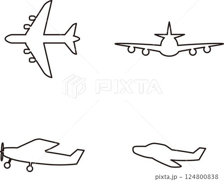 アイコン　ピクトグラム　飛行機　のりもの　飾り　あしらい　シルエット　イラスト素材セット 124800838