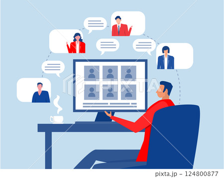 ideo conference group meeting, home workplace,office guy stay home working at home chair conference meeting 124800877