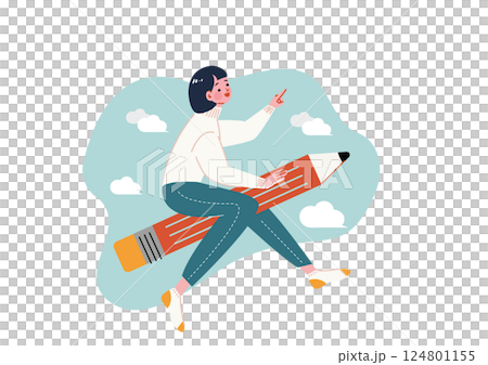 A woman takes off on a pencil A woman takes off on a pencil 124801155