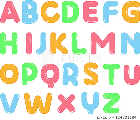 カラフルなジェリービーンズ風のアルファベットアイコンセット 124801184