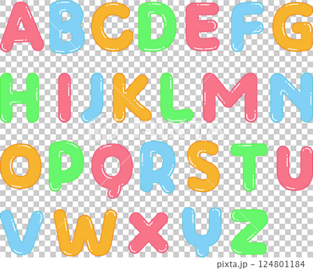 カラフルなジェリービーンズ風のアルファベットアイコンセット 124801184
