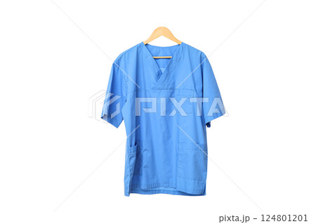 A blue doctor's coat on a hanger symbolizes medical professionals on World Doctor's Day, isolated on white, PNG A blue doctor's coat on a hanger symbolizes medical professionals on World Doctor's Day, isolated on white, PNG 124801201