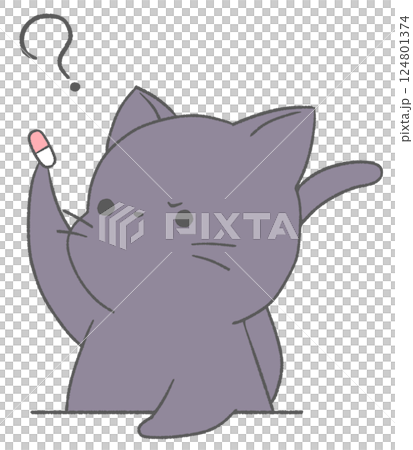 A black cat frowning as he stares at medicine 124801374