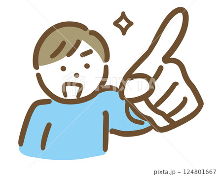 ビシッと指を差す私服の若い男性(上半身) ビシッと指を差す私服の若い男性(上半身) 124801667