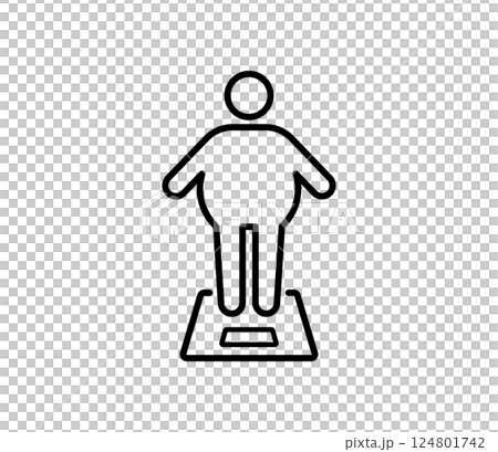 Icon illustration of a fat person riding on a weight scale Vector Icon illustration of a fat person riding on a weight scale Vector 124801742