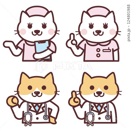 かわいい猫医師と猫看護師 124801988