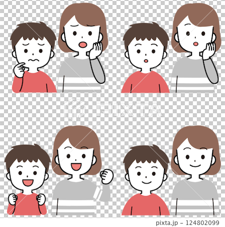 Woman and boy family facial expression icon illustration set Woman and boy family facial expression icon illustration set 124802099