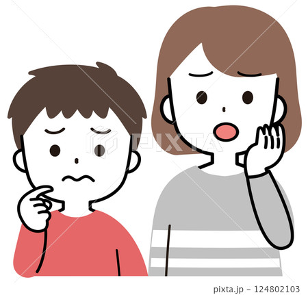 困っている女性と男の子家族のアイコンイラスト 困っている女性と男の子家族のアイコンイラスト 124802103