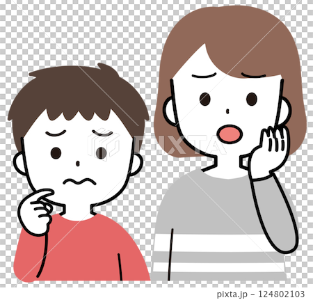 困っている女性と男の子家族のアイコンイラスト 困っている女性と男の子家族のアイコンイラスト 124802103