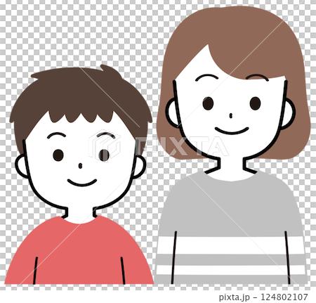 微笑的女人和男孩家庭圖標插圖 124802107