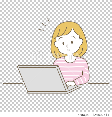 20～40代、在宅仕事をす女性のビジネスシーン、シンプルかわいい線タイプ（カジュアルな服装・気付く） 124802314