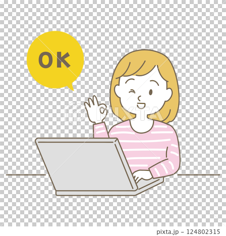 20～40代、在宅仕事をす女性のビジネスシーン、シンプルかわいい線タイプ（カジュアルな服装・OK） 124802315
