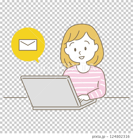 20~40代、在宅仕事をす女性のビジネスシーン、シンプルかわいい線タイプ(カジュアルな服装・メール) 20~40代、在宅仕事をす女性のビジネスシーン、シンプルかわいい線タイプ(カジュアルな服装・メール) 124802316