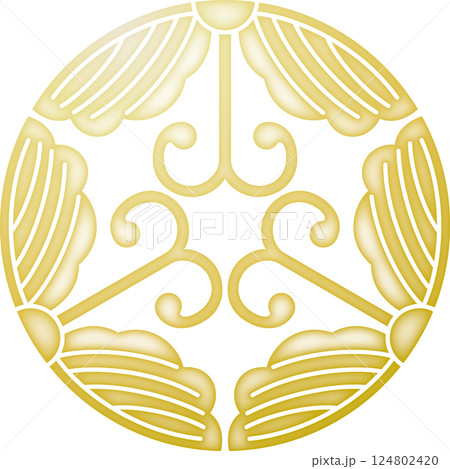 家紋　三つ割り蔓柏【金色】 124802420