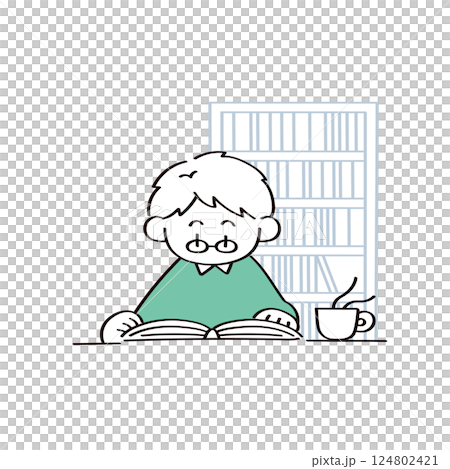 一個男人讀一本書的插圖 一個男人讀一本書的插圖 124802421