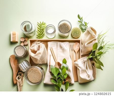 ゼロウェイストライフのゴミを出さない生活スタイルをイメージした素材 ゼロウェイストライフのゴミを出さない生活スタイルをイメージした素材 124802615