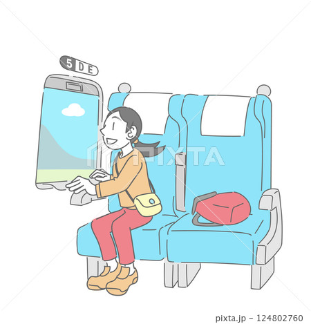 新幹線の窓から景色を見る少女 124802760
