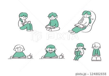 読書をする人たちのイラストセット 読書をする人たちのイラストセット 124802838