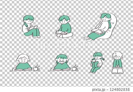 読書をする人たちのイラストセット 読書をする人たちのイラストセット 124802838