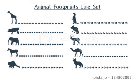 足跡をつけながら歩く動物のラインシルエットセット 124802895
