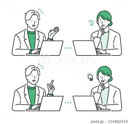 イラスト素材【介護イメージ】：オンライン診療を受ける高齢者 124802910