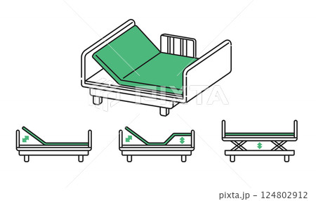 イラスト素材【介護イメージ】：介護用ベッドの使い方パターン 124802912