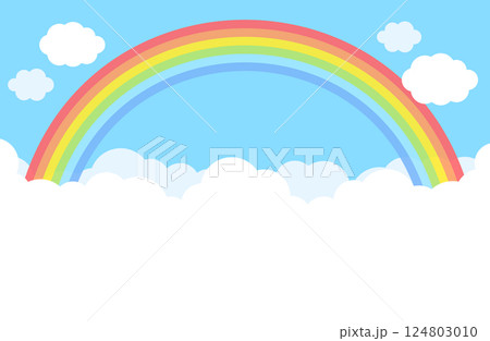 シンプルな青空と雲と虹の背景イラスト シンプルな青空と雲と虹の背景イラスト 124803010
