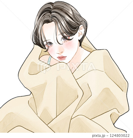 毛布にくるまっている女性 124803022