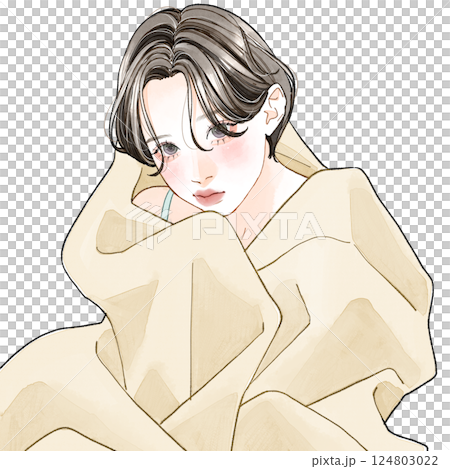 毛布にくるまっている女性 124803022