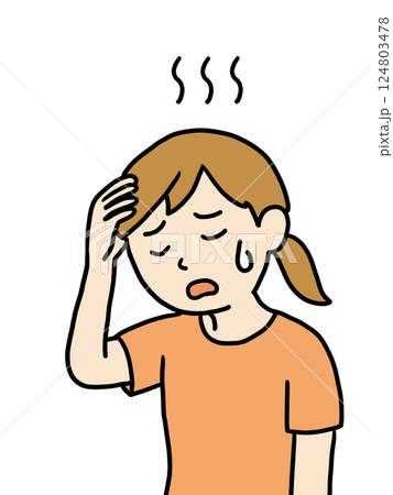 熱中症になる若い女性1（マーク） 124803478