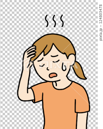 熱中症になる若い女性1（マーク） 124803478