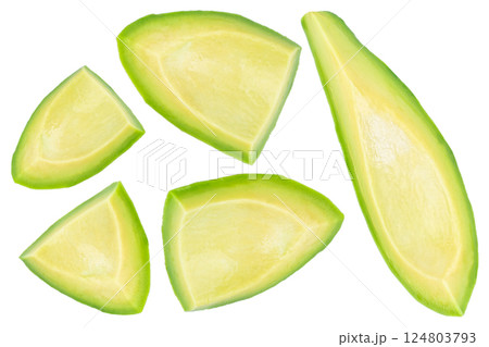set of sliced peeled avocado on a white background set of sliced peeled avocado on a white background 124803793