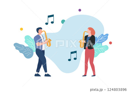 Man and woman are playing jazz music on saxophone 124803896