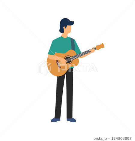 Man holding and playing acoustic guitar. 124803897