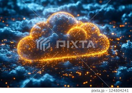Glowing Cloud Concept with Sparkling Lights in a Dreamy Night Sky Generative AI 124804241