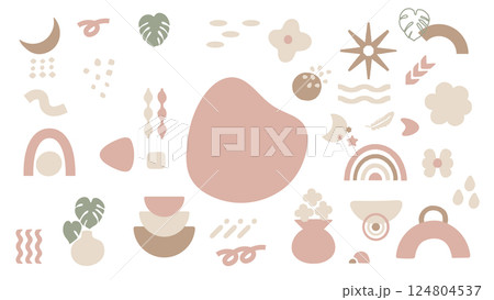 抽象的でほっこりかわいいナチュラルボヘミアンスタイル装飾セット 124804537