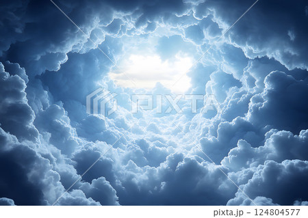 Heavenly Sky Gateway: Majestic Cloudscape with Illuminated Center for Inspirational Design Generative AI 124804577