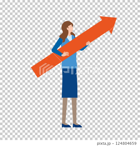 女人拿著向上的箭頭 女人拿著向上的箭頭 124804659