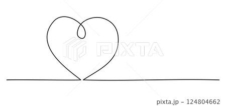 Heart in One Continuous Line Drawing. Concept Love, Romance and Valentines Day in Simple Linear Style. Vector Illustration. Hand Drawn Doodle Monoline Heart in One Continuous Line Drawing. Concept Love, Romance and Valentines Day in Simple Linear Style. Vector Illustration. Hand Drawn Doodle Monoline 124804662