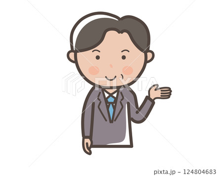 説明や案内をする中年の男性ビジネスマンの上半身イラスト 説明や案内をする中年の男性ビジネスマンの上半身イラスト 124804683