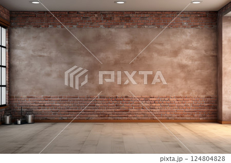 Red brick wall texture and wood floor background, Generative AI 124804828