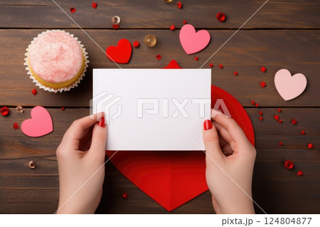 hand woman holding with blank card. valentine day concept .generative ai 124804877