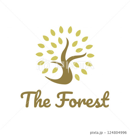 Natural Golden Tree Circle Shape Organic Business Logo Template 124804996