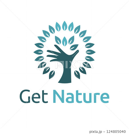Green Tree Hand Get Circle Nature Leaves Logo Template 124805040